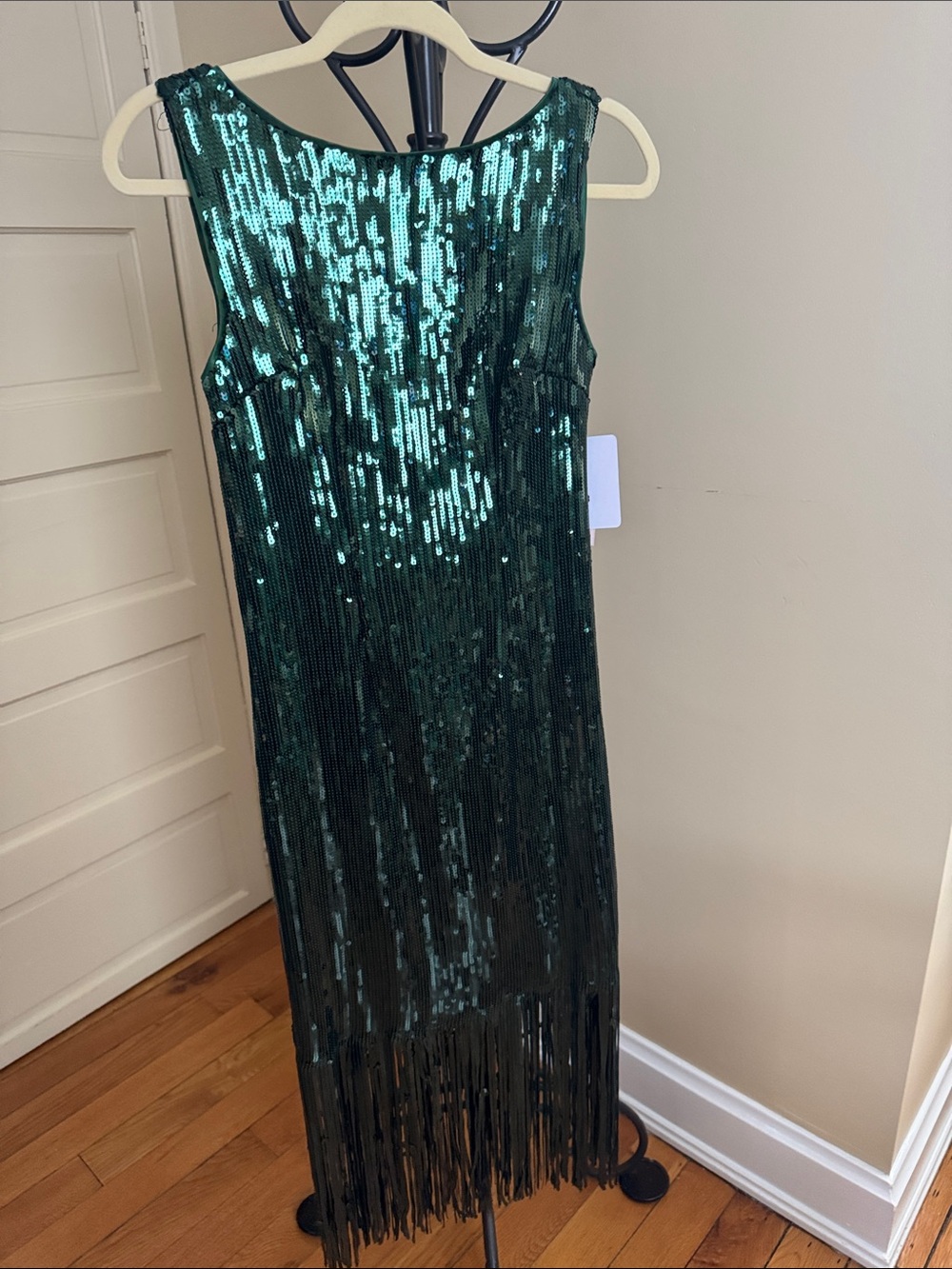 Nanette Lepore Emerald Green Sequin Fringe Midi Dress